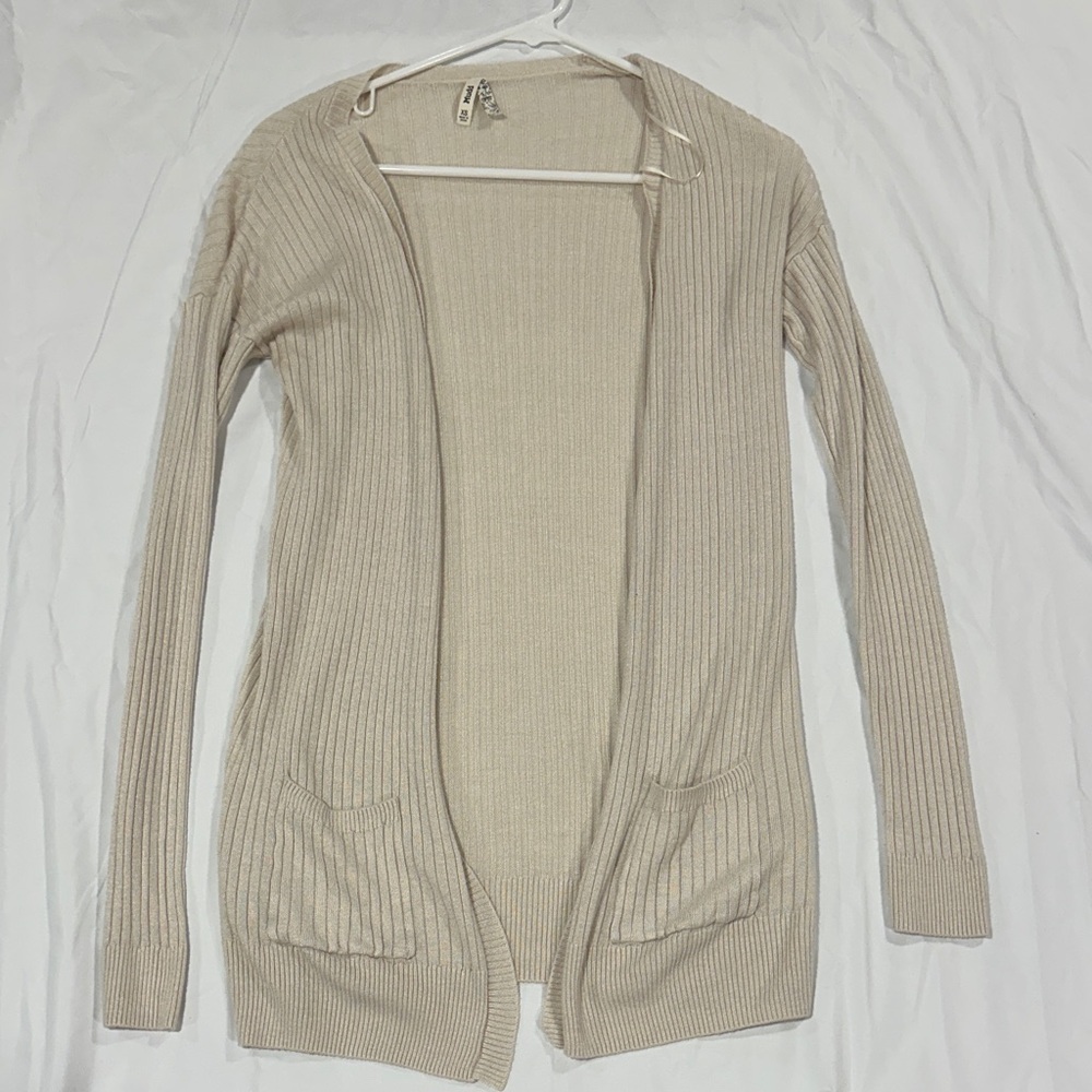 Mudd Cream Ribbed Open-Front Cardigan